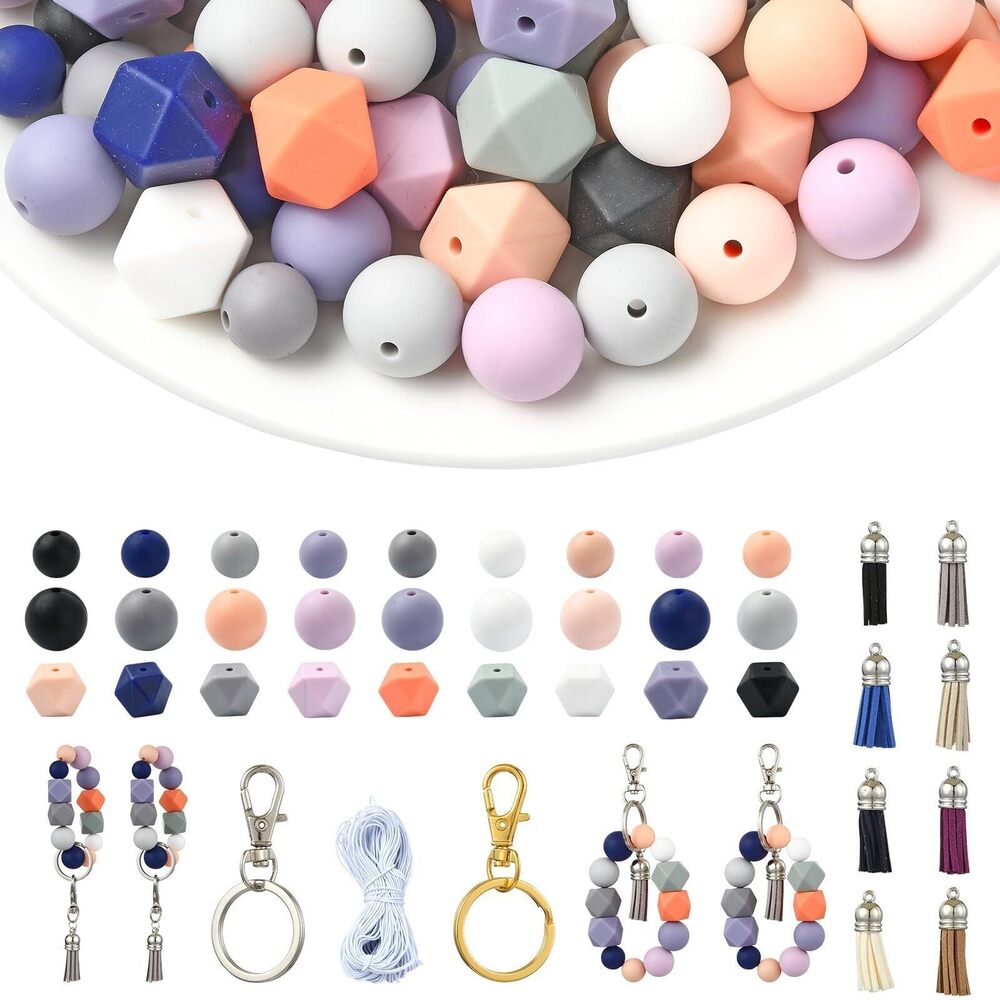 7865 140Pcs Silicone Beads Set for Keychain Making Colorful Morandi